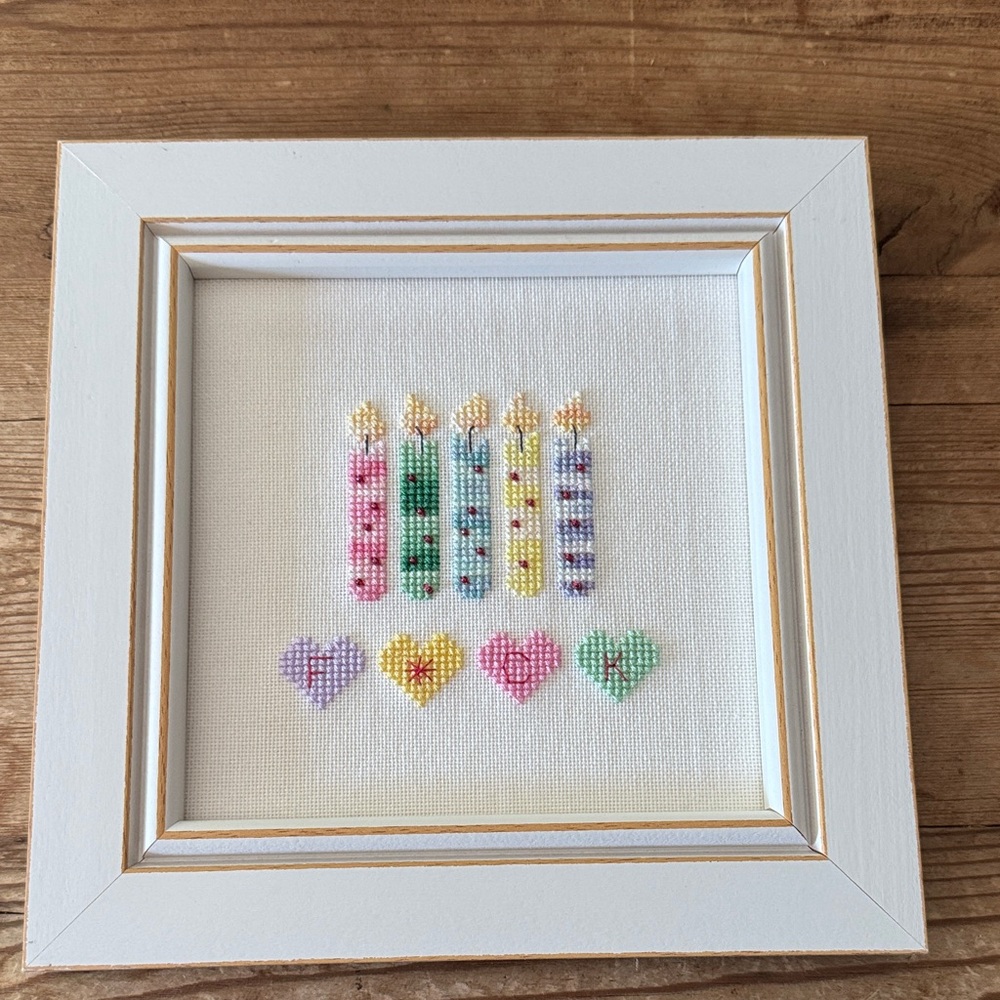 Framed Cross-Stitch Birthday slightly naughty- 50th birthday!